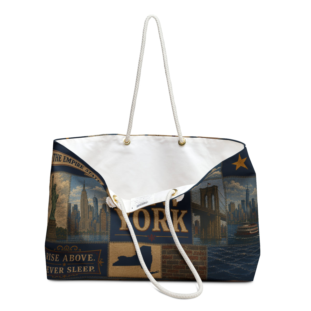 New York Weekender Bag Empire State Faux Patchwork Travel Tote Statue of Liberty NYC Skyline Vacation Souvenir Gift