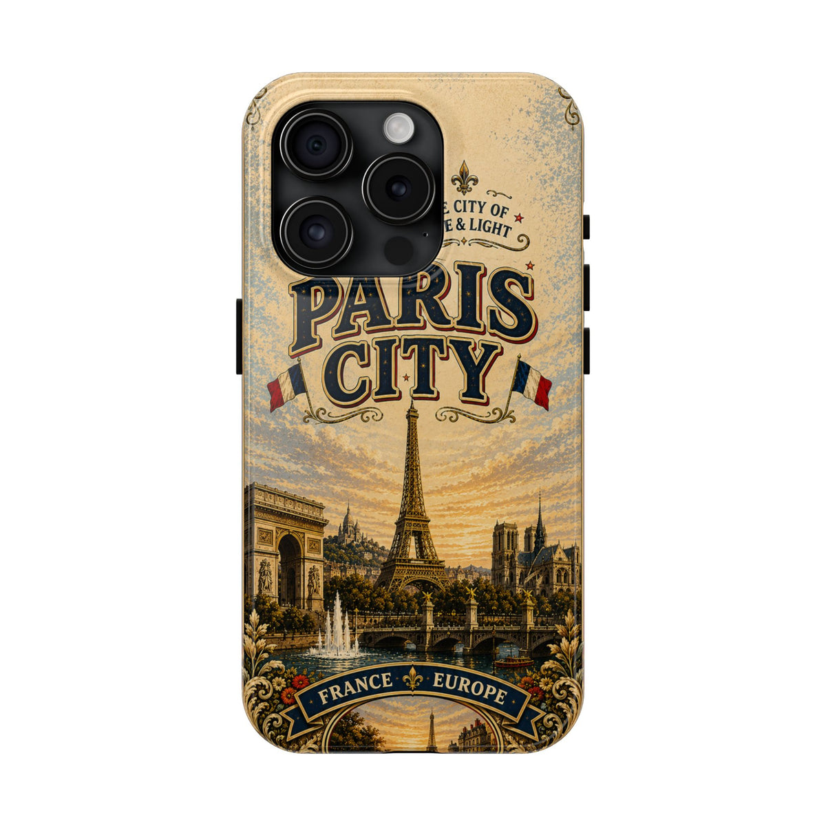 Paris City of Love & Light Faux Patchwork Phone Case – Vintage France Travel Poster Style Cover