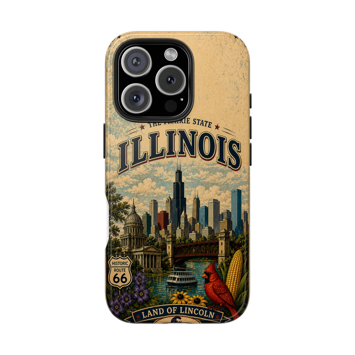 Illinois Prairie State Faux Patchwork Phone Case Vintage Travel Poster Retro State Pride Cover