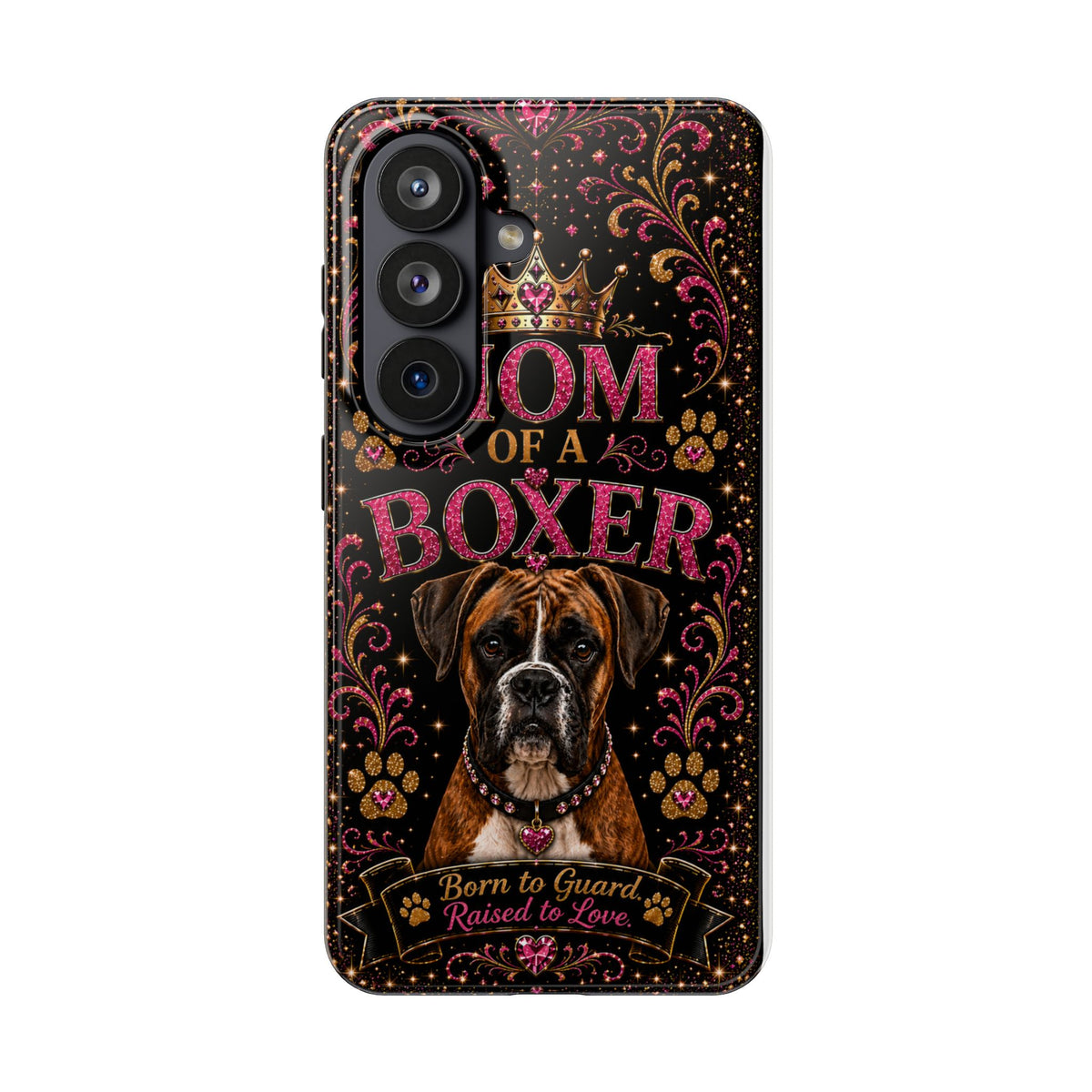 Mom of a Boxer Glitter Phone Case Born to Guard Raised to Love Vintage Dog Lover Gift Cover