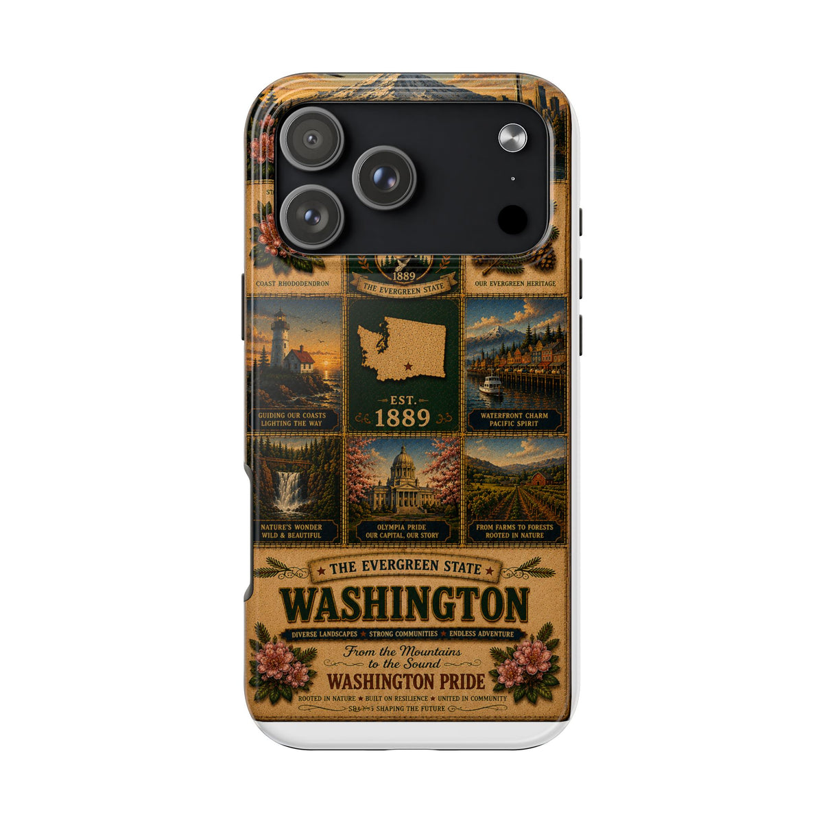Washington Faux Patchwork Phone Case The Evergreen State Vintage Travel Poster Retro State Pride Cover Est 1889