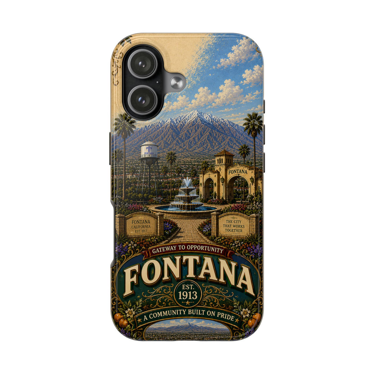 Fontana Faux Patchwork Phone Case – Gateway to Opportunity Retro Travel Cover for iPhone 17 Samsung S26