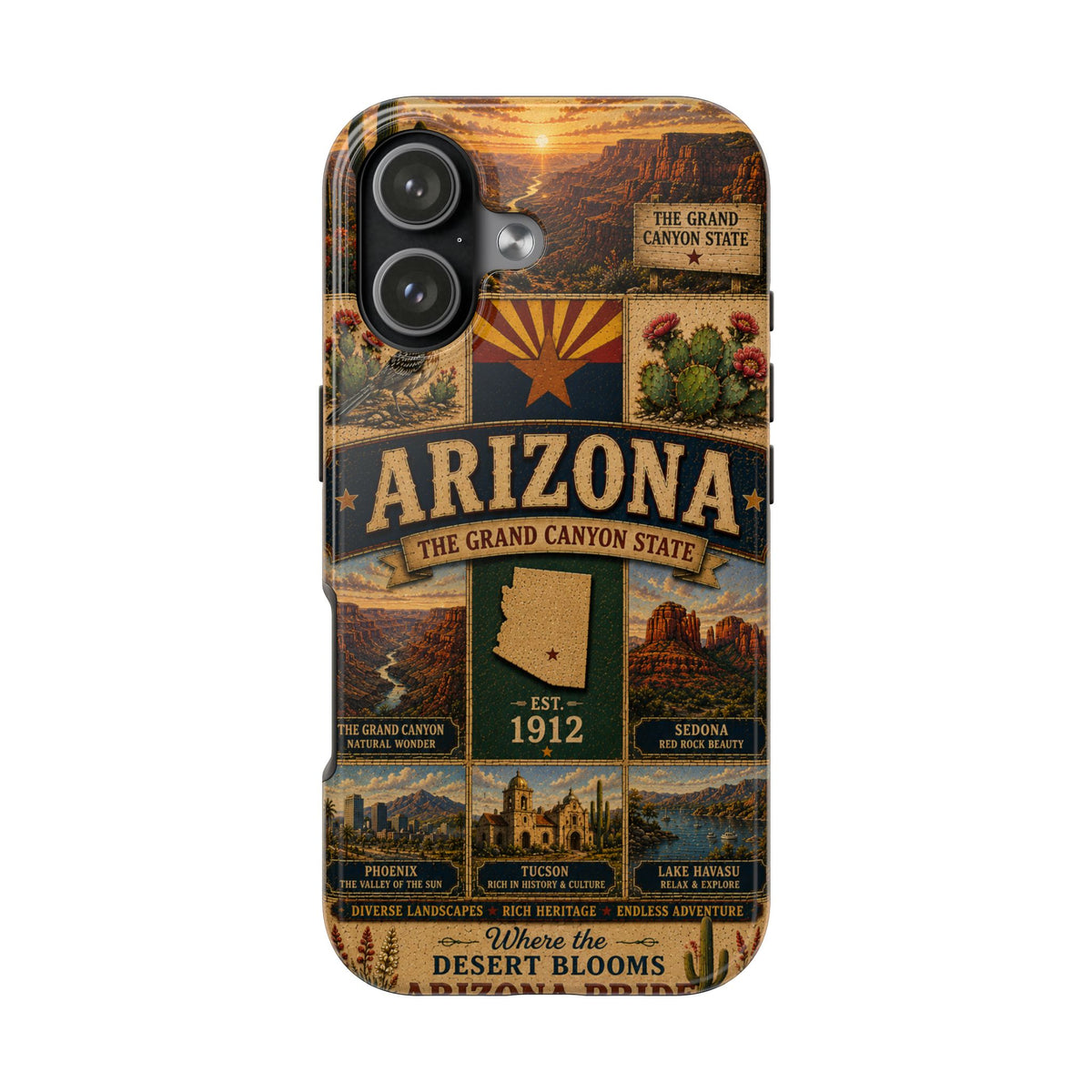 Arizona Faux Patchwork Phone Case The Grand Canyon State Vintage Travel Poster Retro Pride Cover