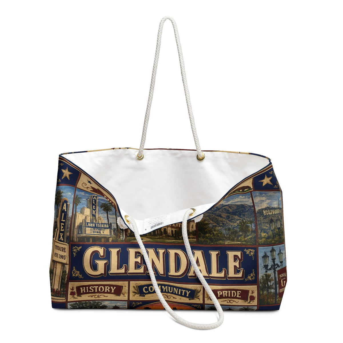 Glendale California Weekender Bag Jewel of the Foothills Faux Patchwork Travel Tote Alex Theatre Heritage Gift