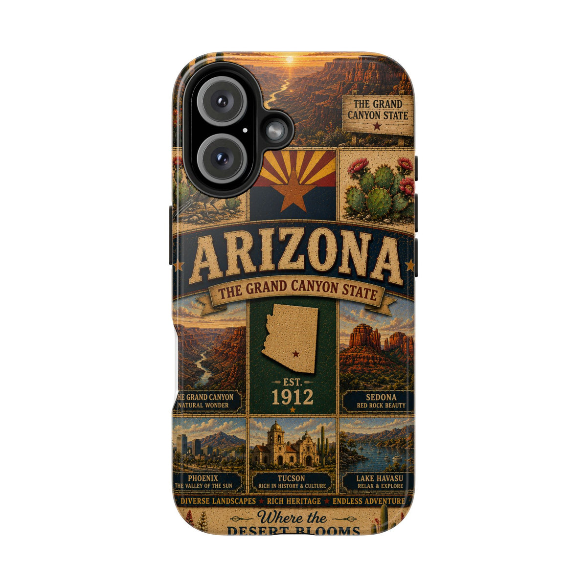 Arizona Faux Patchwork Phone Case The Grand Canyon State Vintage Travel Poster Retro Pride Cover