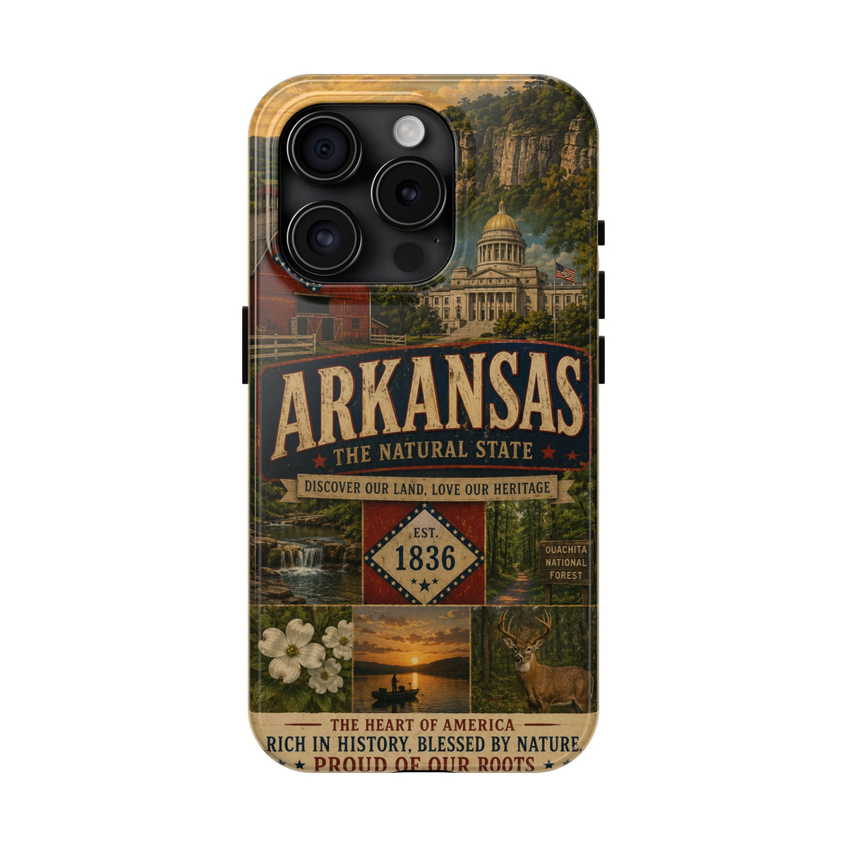 Arkansas Faux Patchwork Phone Case The Natural State Vintage Travel Poster Retro Pride Cover