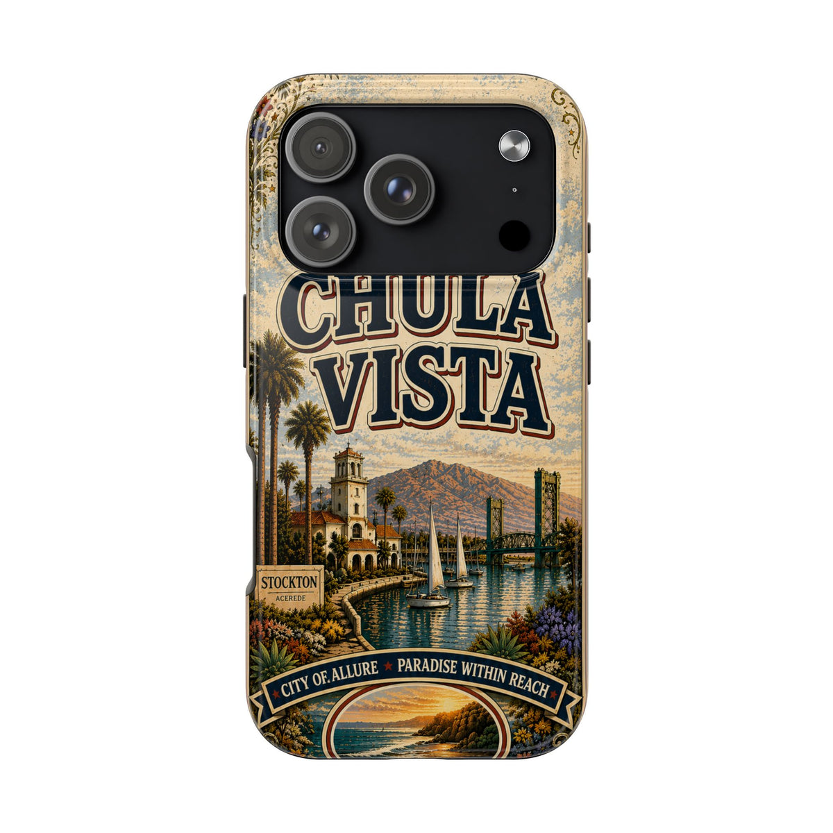 Chula Vista Faux Vintage Phone Case South Bay San Diego Retro Travel Poster Coastal Art Cover