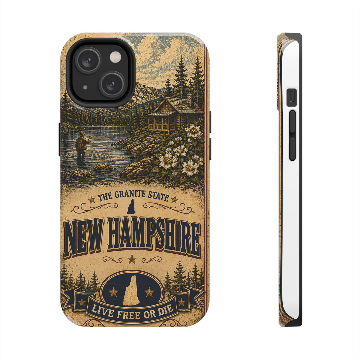New Hampshire Faux Patchwork Phone Case Live Free or Die Granite State Vintage Travel Poster iPhone 17 Samsung S26 Cover