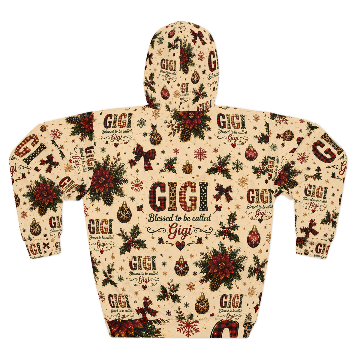 Gigi Christmas Hoodie, Blessed to Be Called Gigi, Poinsettia Plaid Leopard All Over Print Pullover