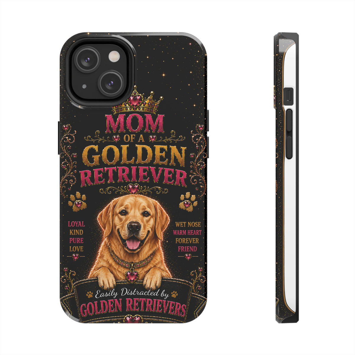Royal Golden Retriever Glitter Phone Case Easily Distracted by Goldens Dog Mom Gift Vintage iPhone Samsung Cover