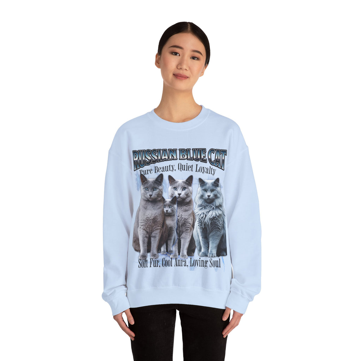 Russian Blue Cat “Pure Beauty, Quiet Loyalty” Unisex Sweatshirt | Cozy Cat Lover Pullover | Russian Blue Gift | New Edge Gifts & Novelties