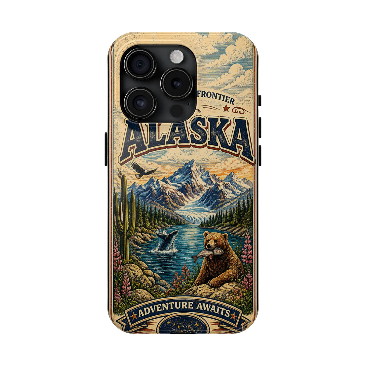 Alaska Faux Vintage Phone Case The Last Frontier Retro Travel Poster Style Adventure Awaits Wildlife iPhone Samsung Case