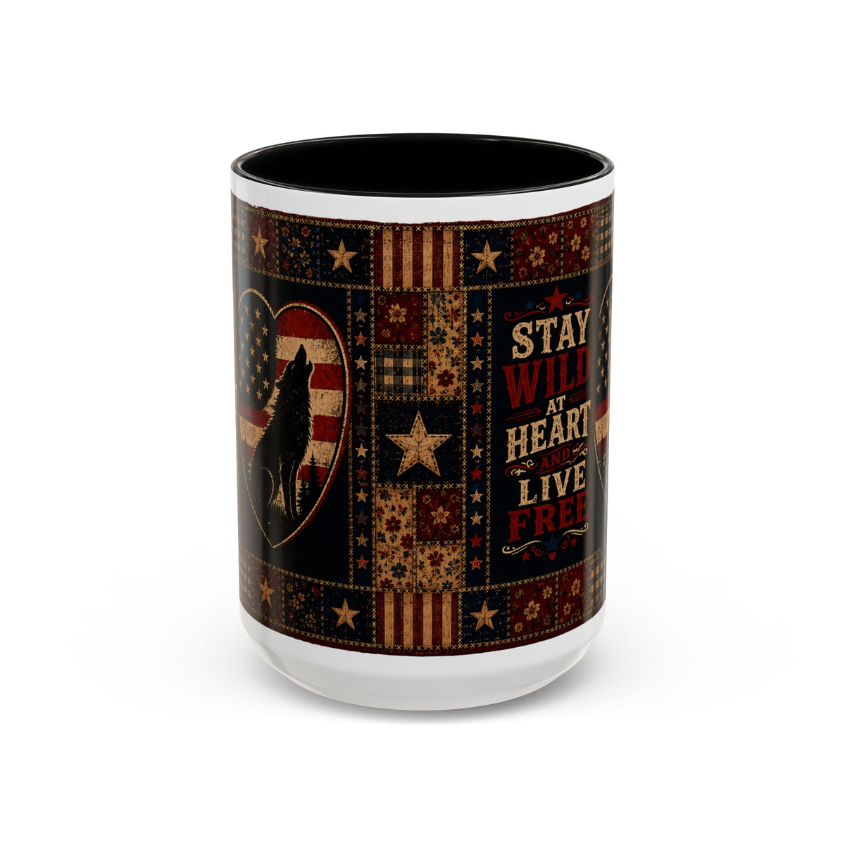 Patriotic Wolf Coffee Mug - "Stay Wild at Heart, Live Free" Accent Mug