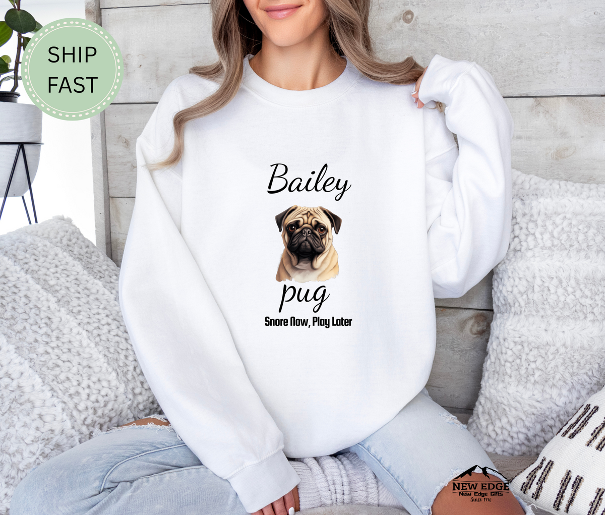 Personalized Pug Dog Unisex Sweatshirt – “Snore Now, Play Later” | Funny Dog Mom Gift | Custom Dog Breed Sweater