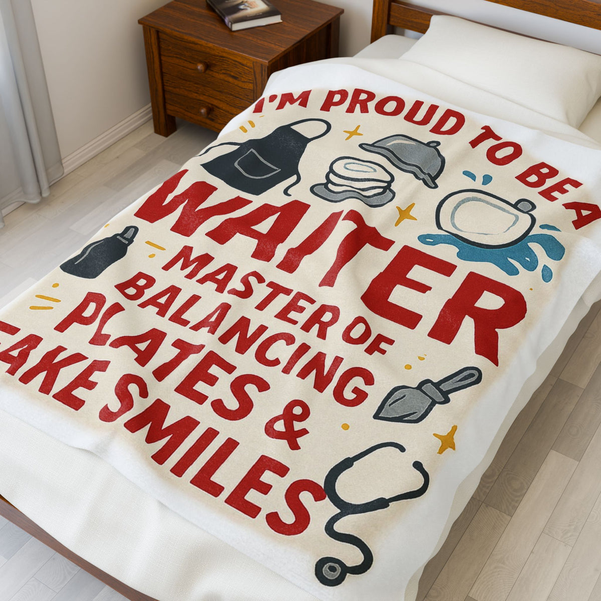 Waiter Velveteen Blanket – I’m Proud to Be a Waiter Funny Plates & Smiles Throw