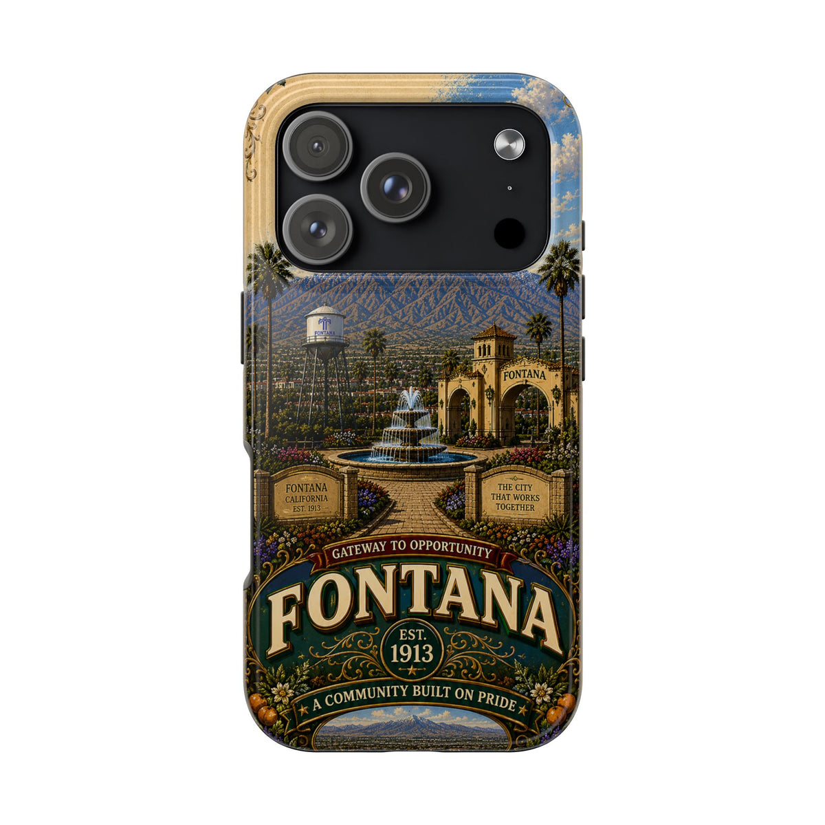 Fontana Faux Patchwork Phone Case – Gateway to Opportunity Retro Travel Cover for iPhone 17 Samsung S26