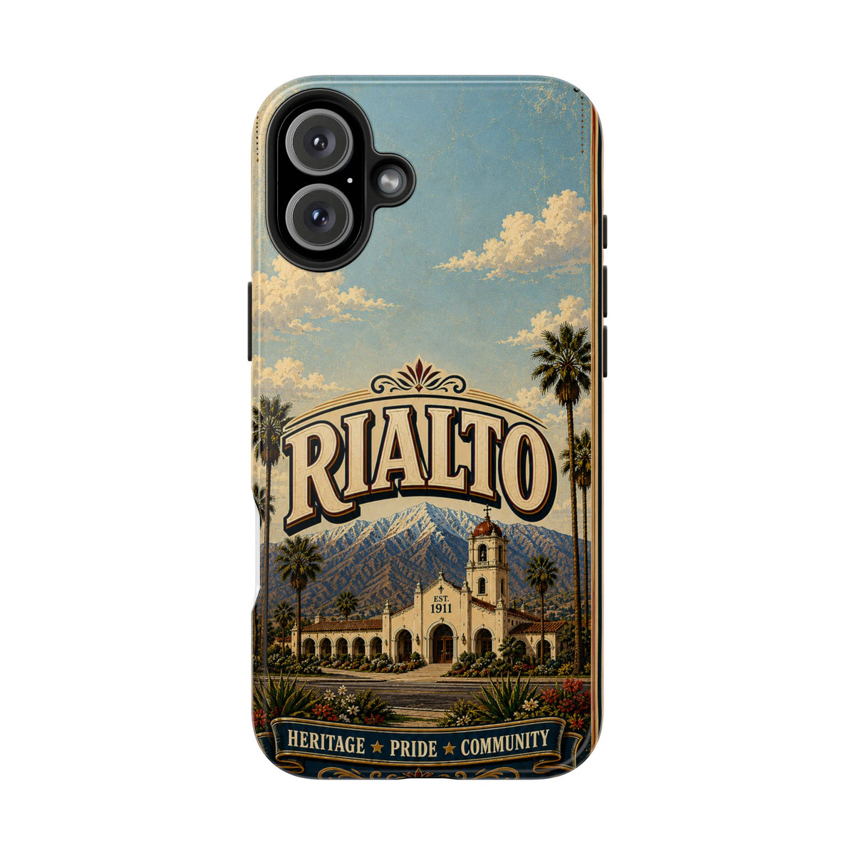 Rialto Heritage Pride Community Faux Patchwork Phone Case – Est 1911 Vintage California Travel Art Cover