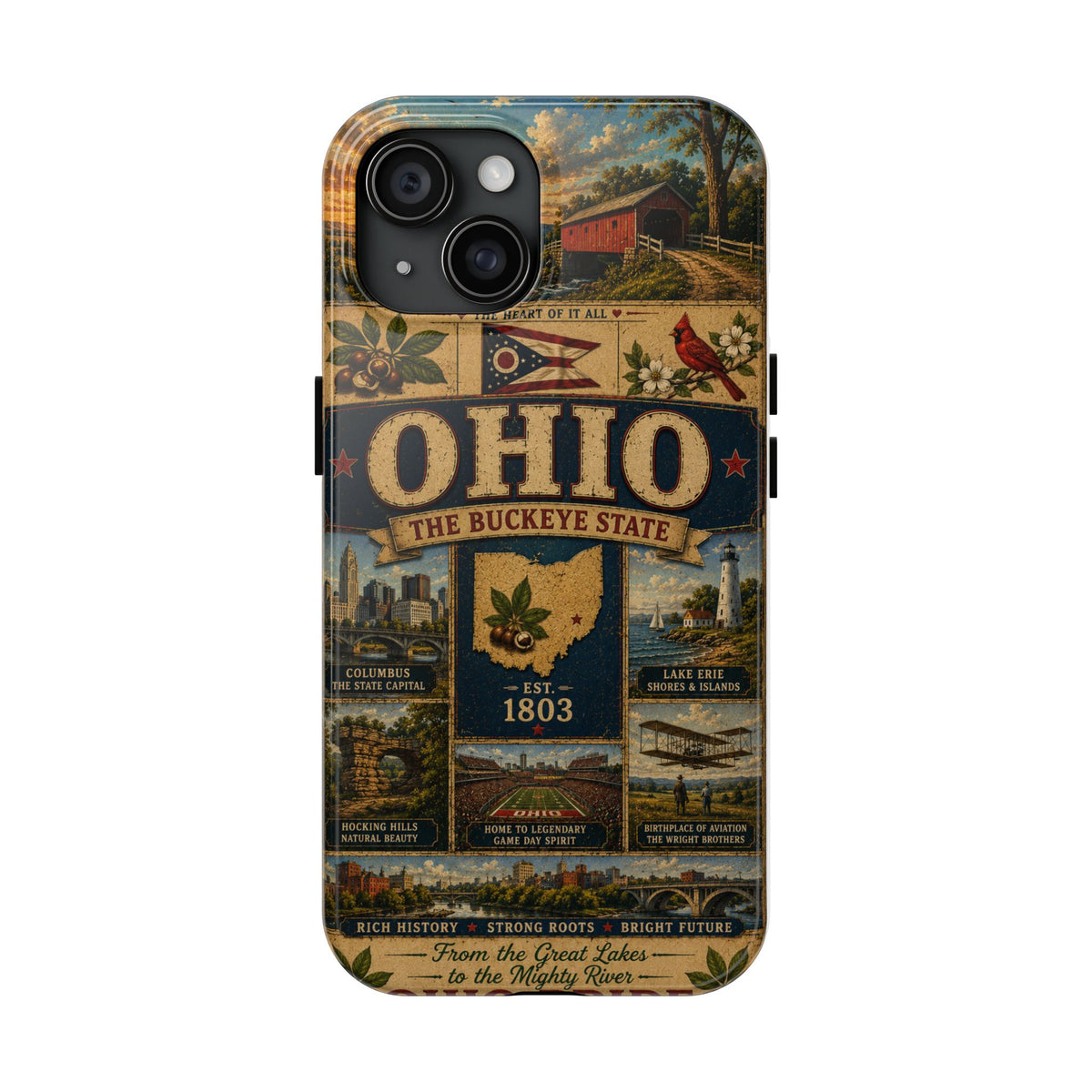 Ohio Faux Patchwork Phone Case Buckeye State Vintage Travel Poster Retro State Pride Cover Est 1803 for iPhone & Samsung