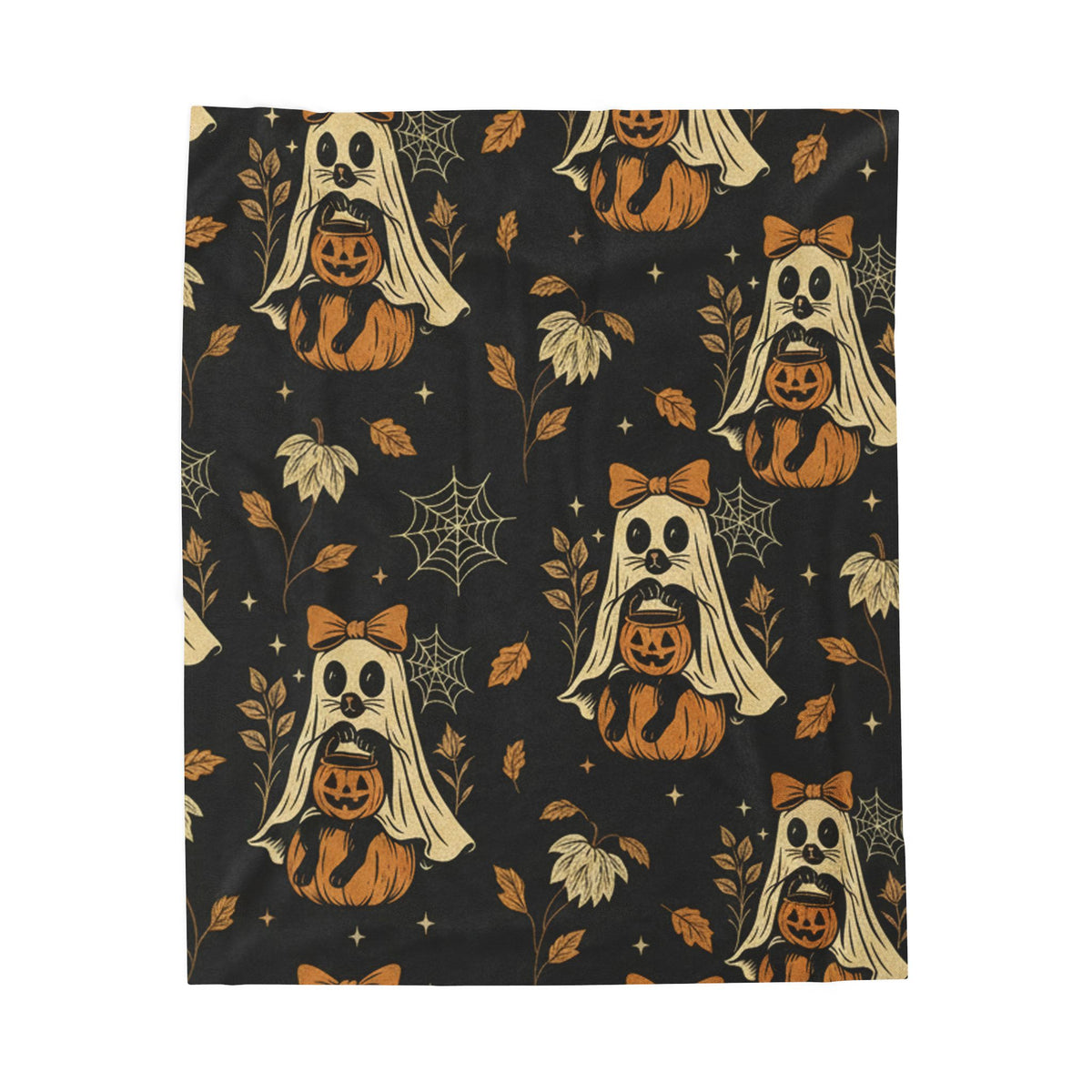 Velveteen Raccoon Ghost & Pumpkin Halloween Blanket – Soft Spooky Fall Throw