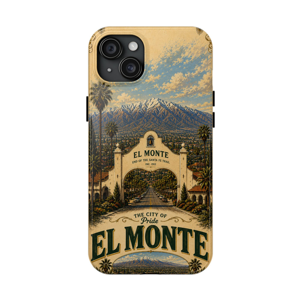 El Monte Faux Patchwork Phone Case – Santa Fe Trail Historic Archway Retro Travel Cover for iPhone 17 Samsung S26