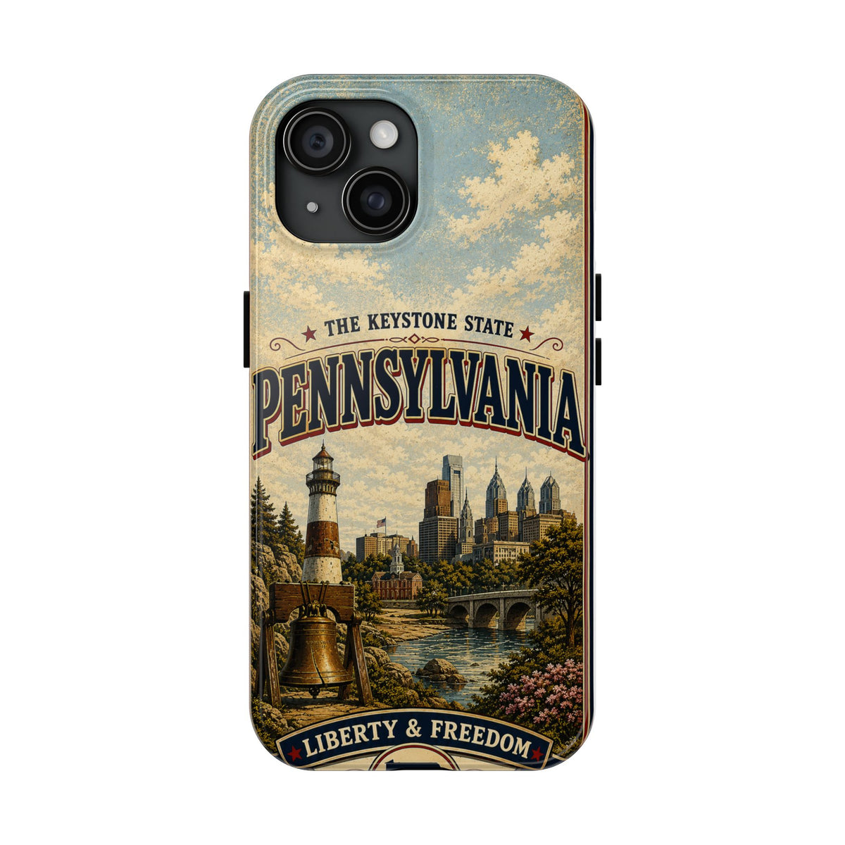 Pennsylvania Faux Patchwork Phone Case Keystone State Retro Liberty Bell Philadelphia Skyline Americana Freedom Cover