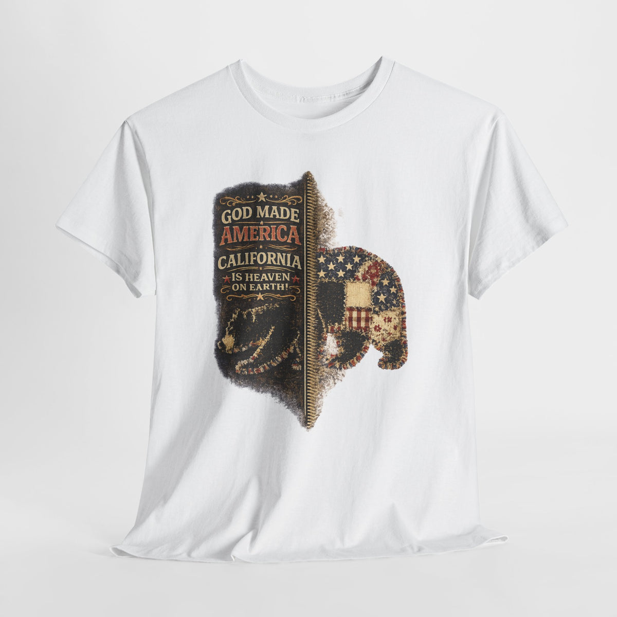 California Buffalo Patriotic T-Shirt — "God Made America, California Is Heaven on Earth"