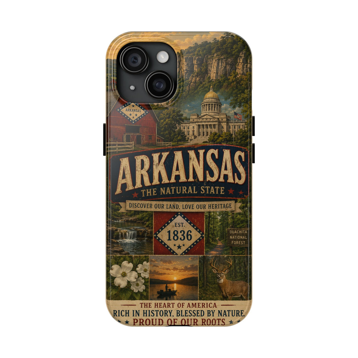 Arkansas Faux Patchwork Phone Case The Natural State Vintage Travel Poster Retro Pride Cover