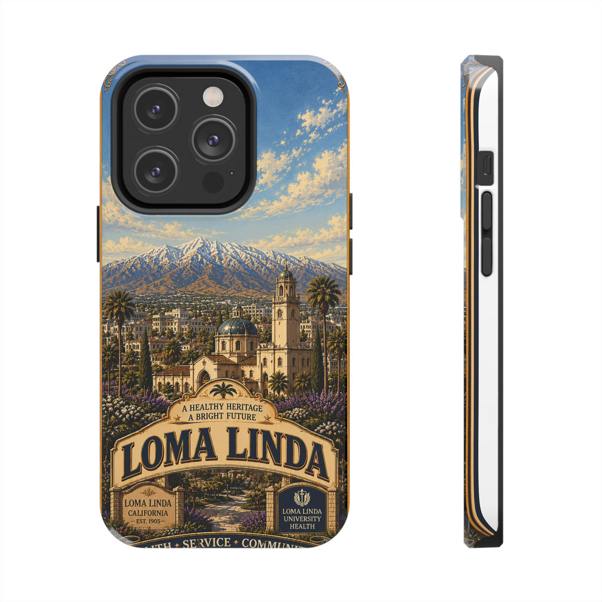 Loma Linda Faux Patchwork Phone Case – Vintage Travel Art Cover, California Hometown Pride Retro Design