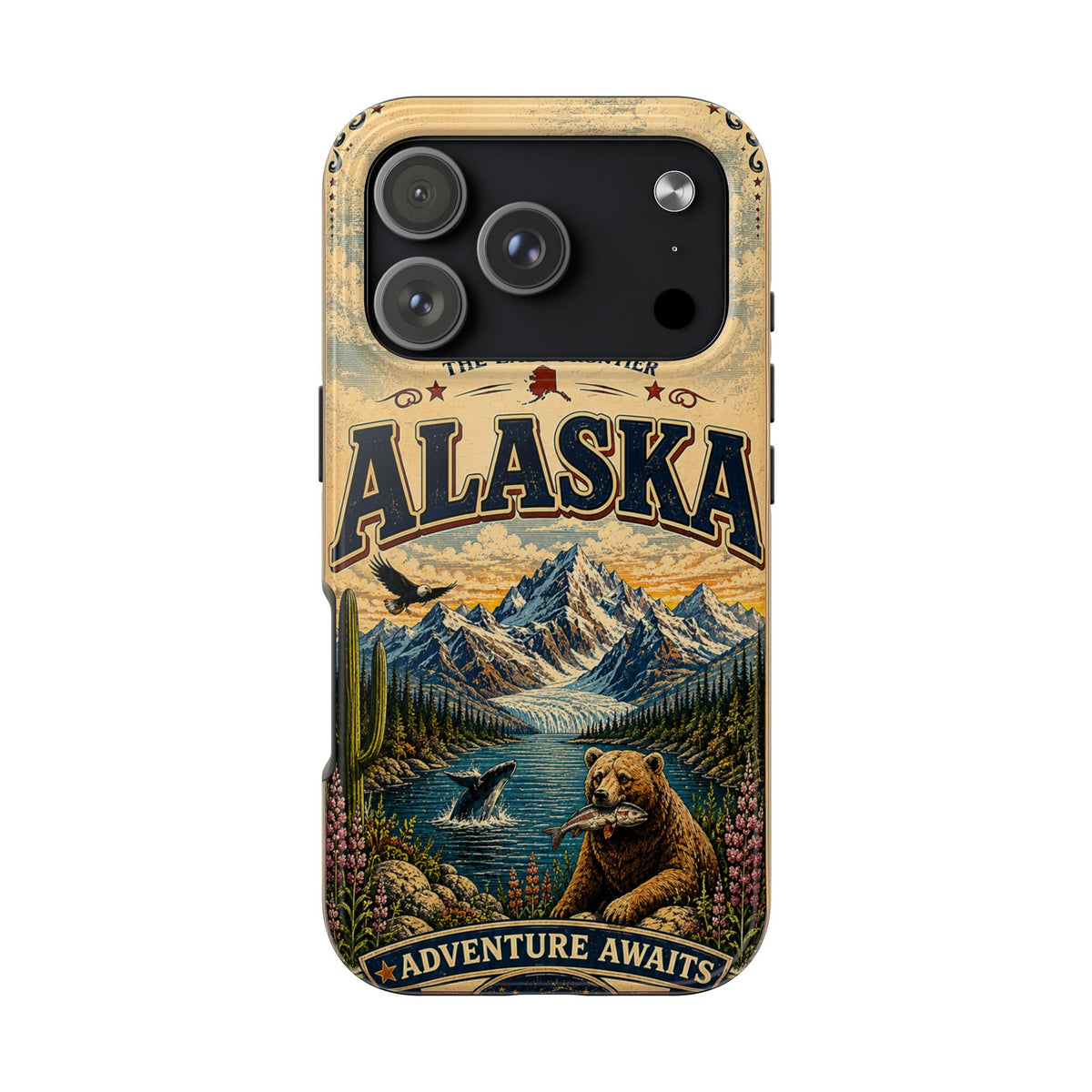 Alaska Faux Patchwork Phone Case The Last Frontier Retro Travel Poster Wildlife Adventure Cover