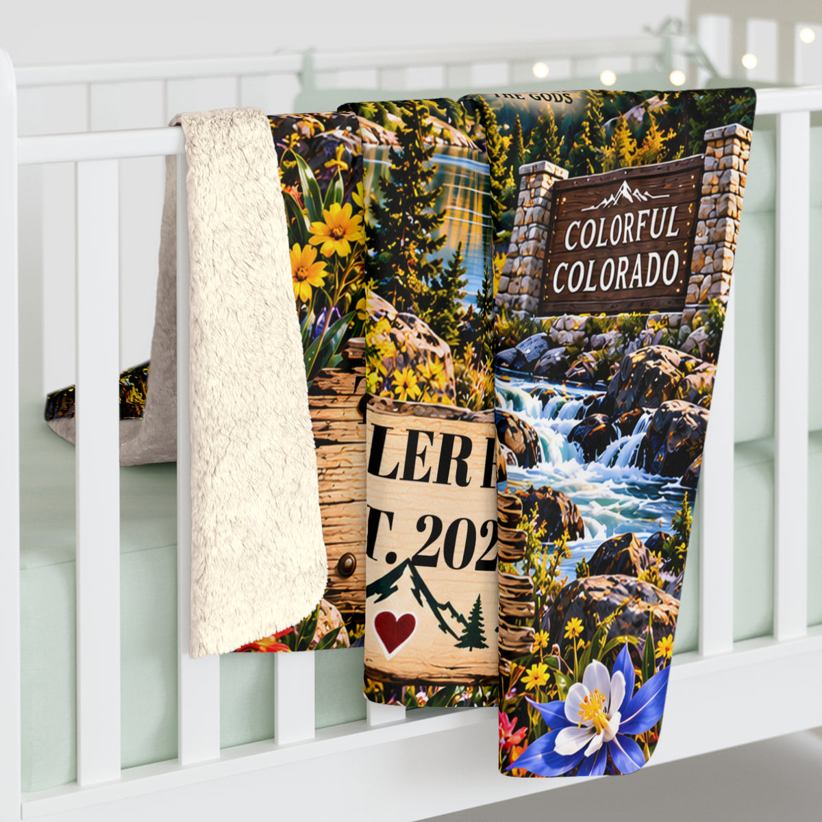 Colorado Personalized Sherpa Fleece Blanket, Rocky Mountains Scenic Custom Family Name State Gift