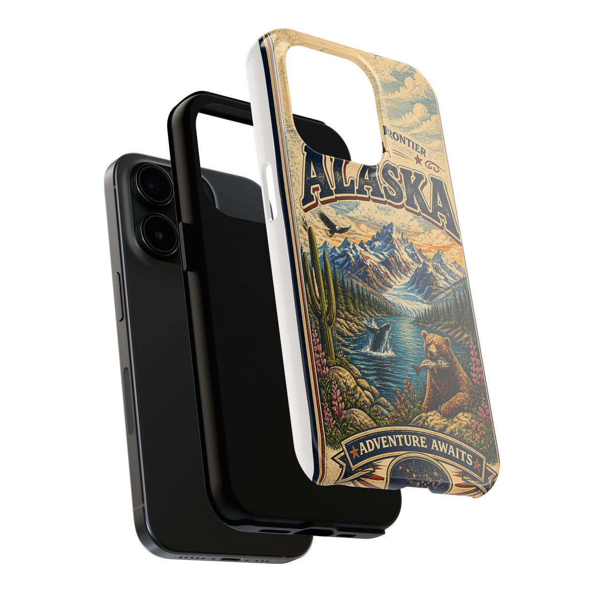 Alaska Faux Vintage Phone Case The Last Frontier Retro Travel Poster Style Adventure Awaits Wildlife iPhone Samsung Case