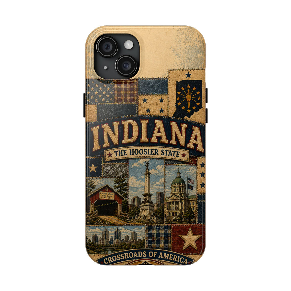 Indiana Hoosier State Faux Patchwork Phone Case Vintage Travel Poster Crossroads of America Cover