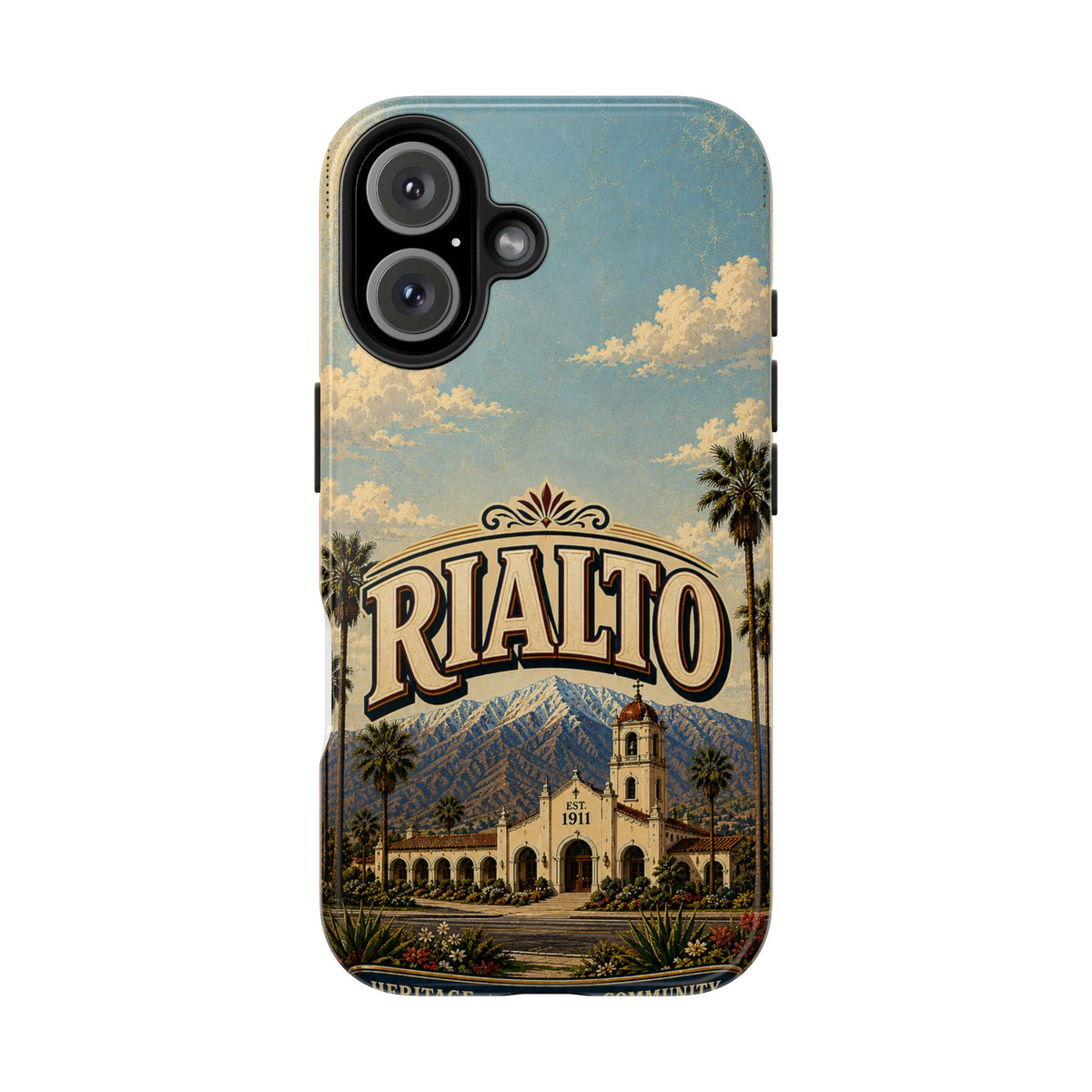 Rialto Heritage Pride Community Faux Patchwork Phone Case – Est 1911 Vintage California Travel Art Cover