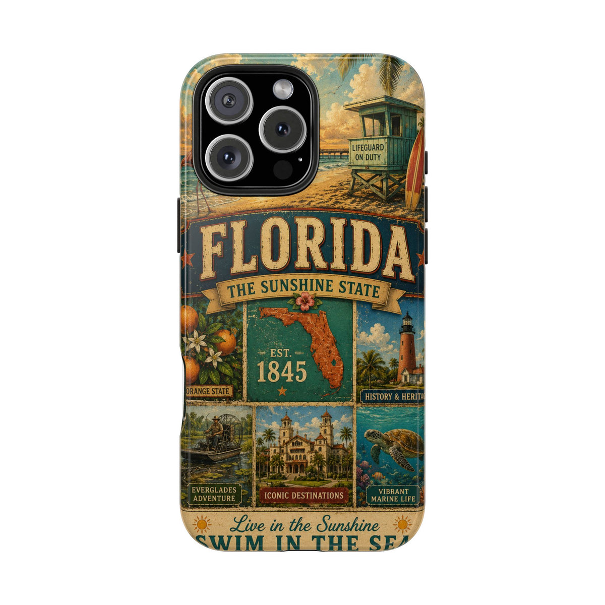Florida Sunshine State Faux Patchwork Phone Case Vintage Travel Poster Retro Pride Cover