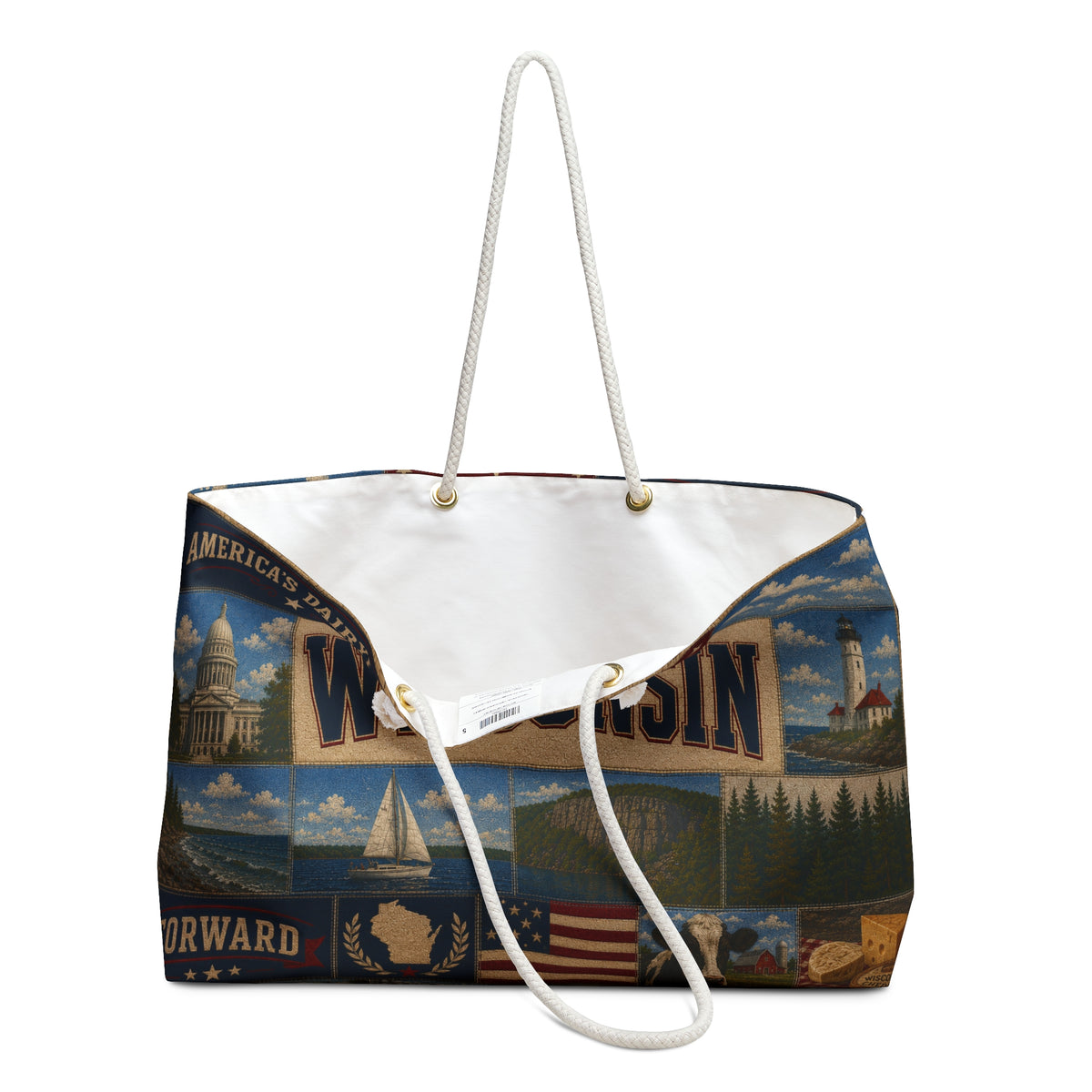 Wisconsin Collage Weekender Bag – Vintage State Travel Tote