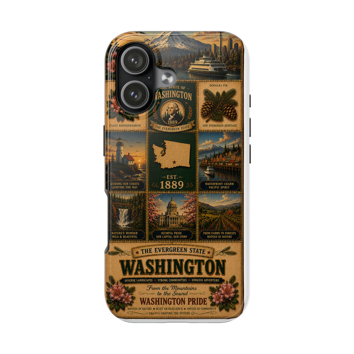 Washington Faux Patchwork Phone Case The Evergreen State Vintage Travel Poster Retro State Pride Cover Est 1889