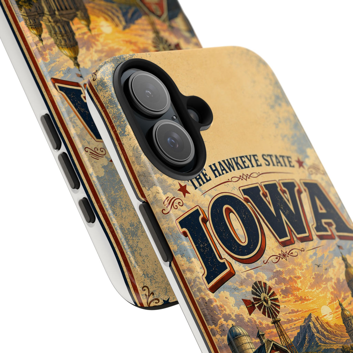 Iowa Hawkeye State Faux Patchwork Phone Case – Vintage Travel Poster Style Iowa Souvenir Cover for iPhone & Samsung