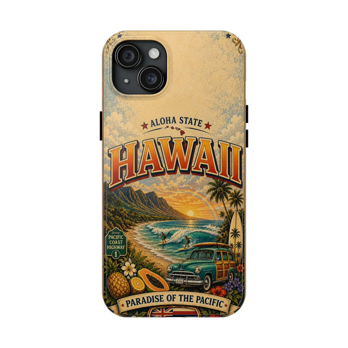 Hawaii Aloha State Faux Patchwork Phone Case Vintage Travel Poster Tropical Island Pride Cover