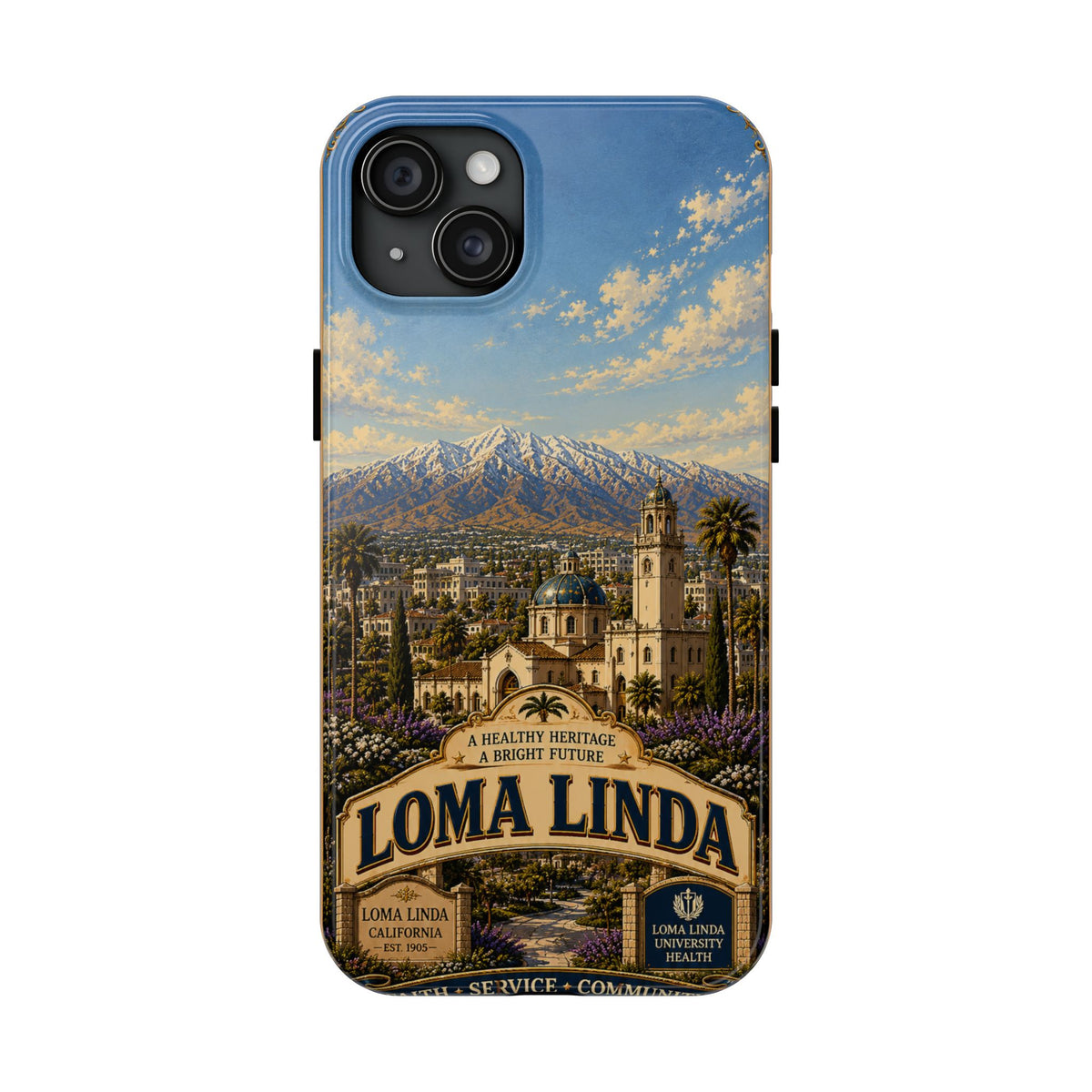 Loma Linda Faux Patchwork Phone Case – Vintage Travel Art Cover, California Hometown Pride Retro Design
