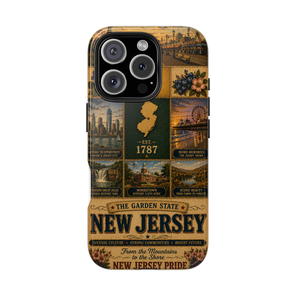New Jersey Faux Patchwork Phone Case Garden State Vintage Travel Poster Retro State Pride Cover for iPhone & Samsung