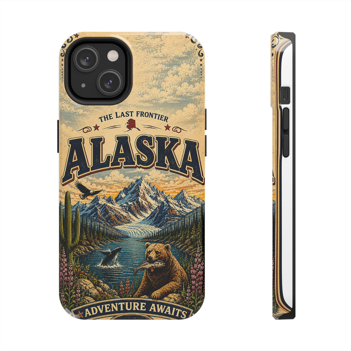 Alaska Faux Patchwork Phone Case The Last Frontier Retro Travel Poster Wildlife Adventure Cover