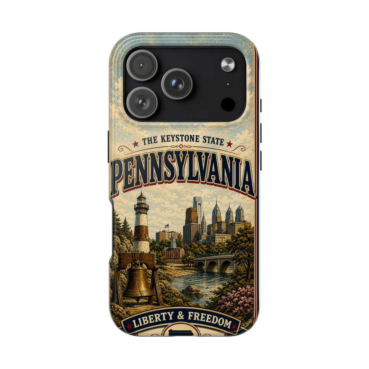 Pennsylvania Faux Patchwork Phone Case Keystone State Retro Liberty Bell Philadelphia Skyline Americana Freedom Cover