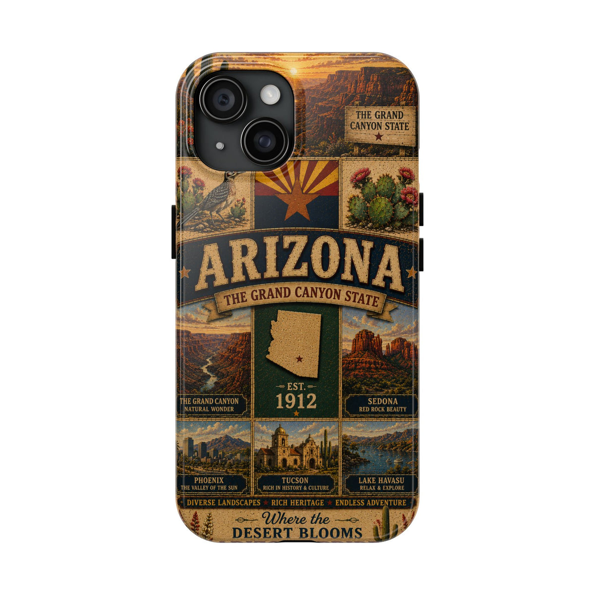 Arizona Faux Patchwork Phone Case The Grand Canyon State Vintage Travel Poster Retro Pride Cover