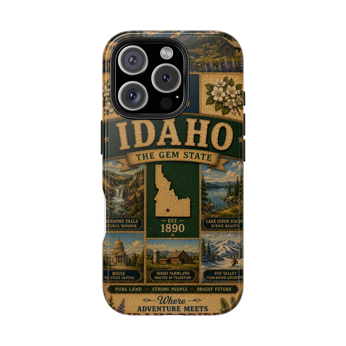 Idaho Gem State Faux Patchwork Phone Case Vintage Travel Poster Retro State Pride Cover