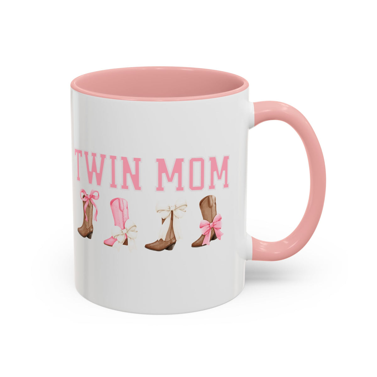 Twin Mom Letters Coffee Mug with Cowboy Boots and Bow – 11oz & 15oz Accent Mug – Cute Western Gift for Twin Moms
