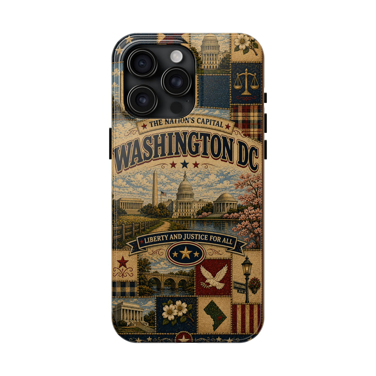 Washington DC Faux Patchwork Phone Case Nations Capital Retro Capitol Monument Liberty Justice Cover