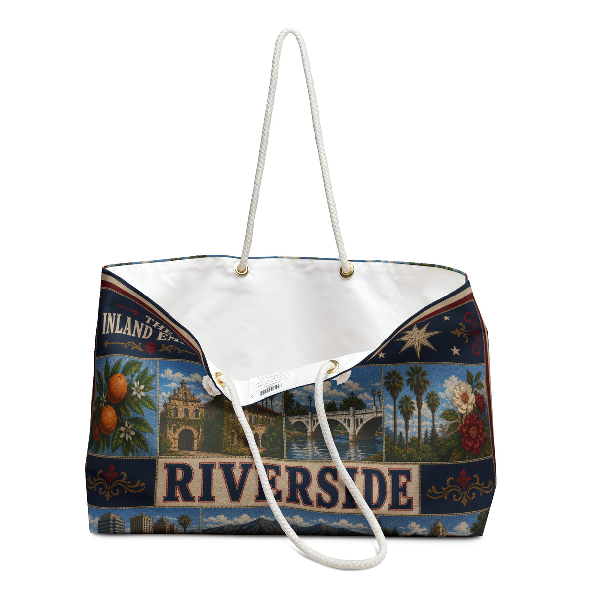 Riverside California Weekender Bag Inland Empire Faux Patchwork Travel Tote Vintage City Heritage Weekend Gift