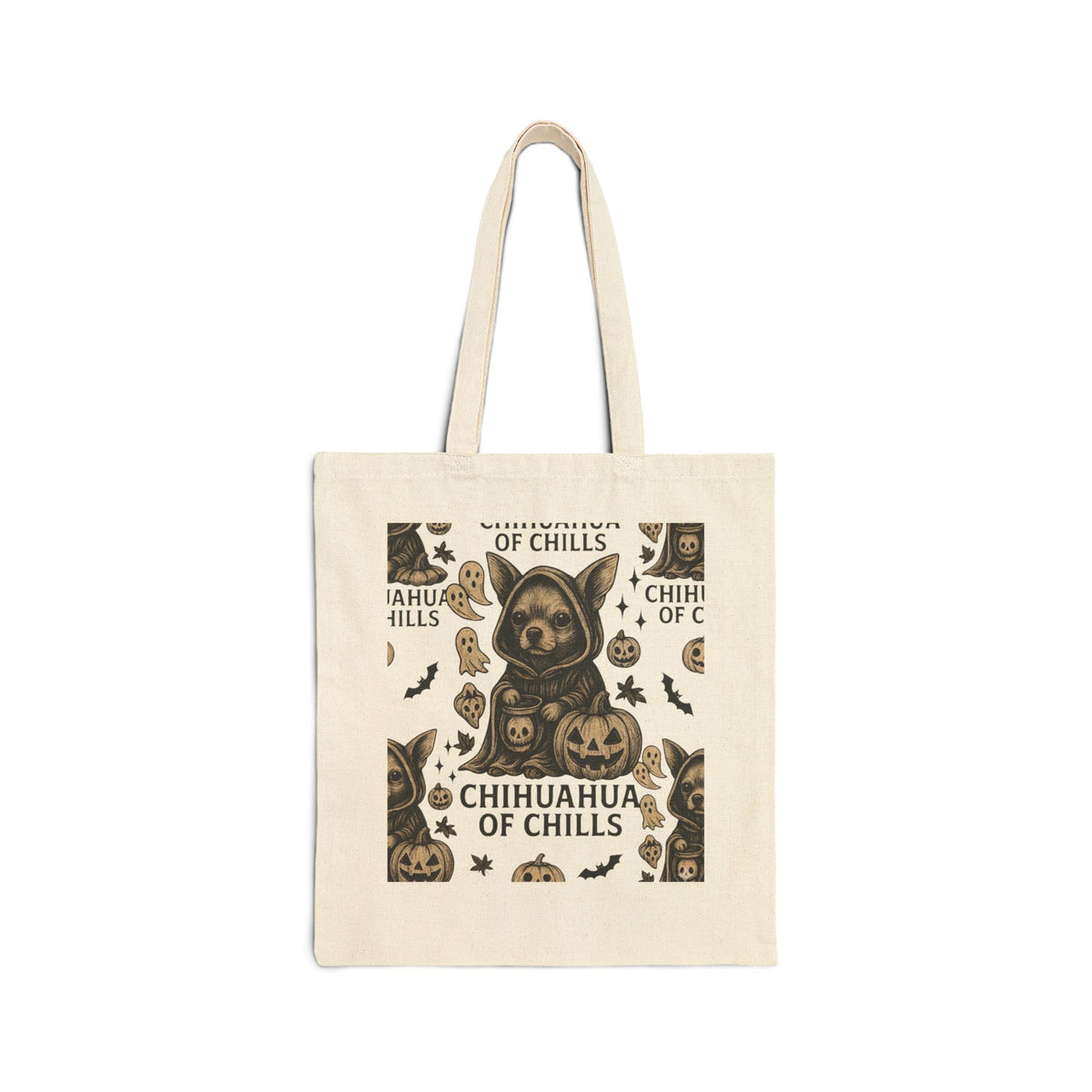 Chihuahua of Chills Halloween Tote Bag – Funny Dog Cotton Canvas Bag, Spooky Pet Lover Gift, Cute Trick or Treat Tote for Dog Moms