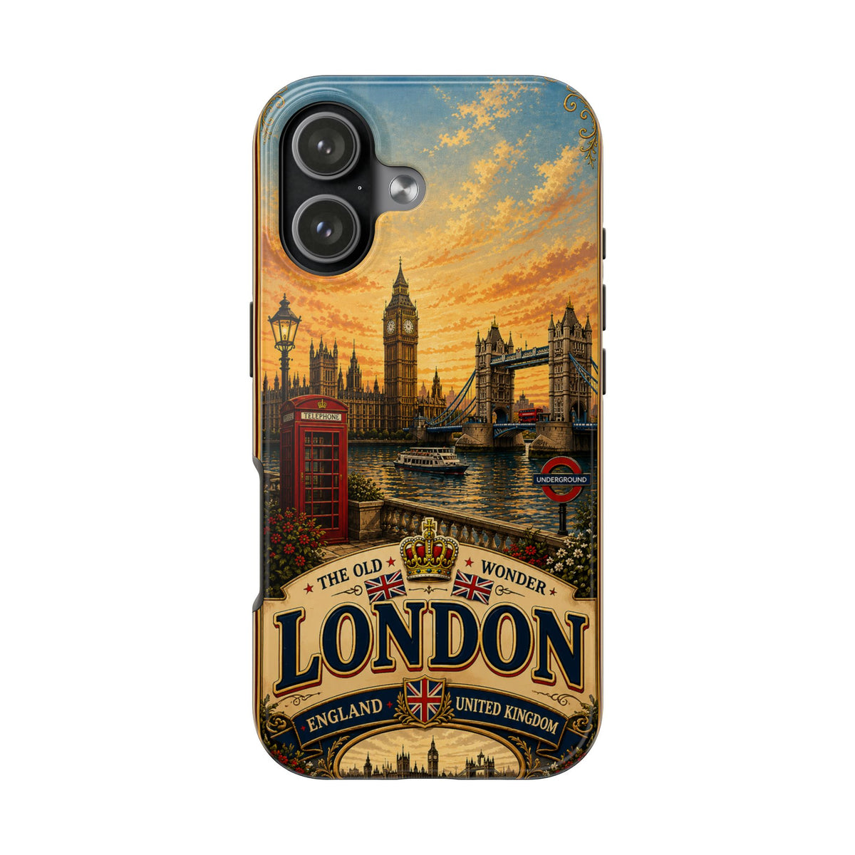 London Faux Patchwork Phone Case – Old Wonder Vintage Travel Art, Big Ben & Tower Bridge Retro UK Cover