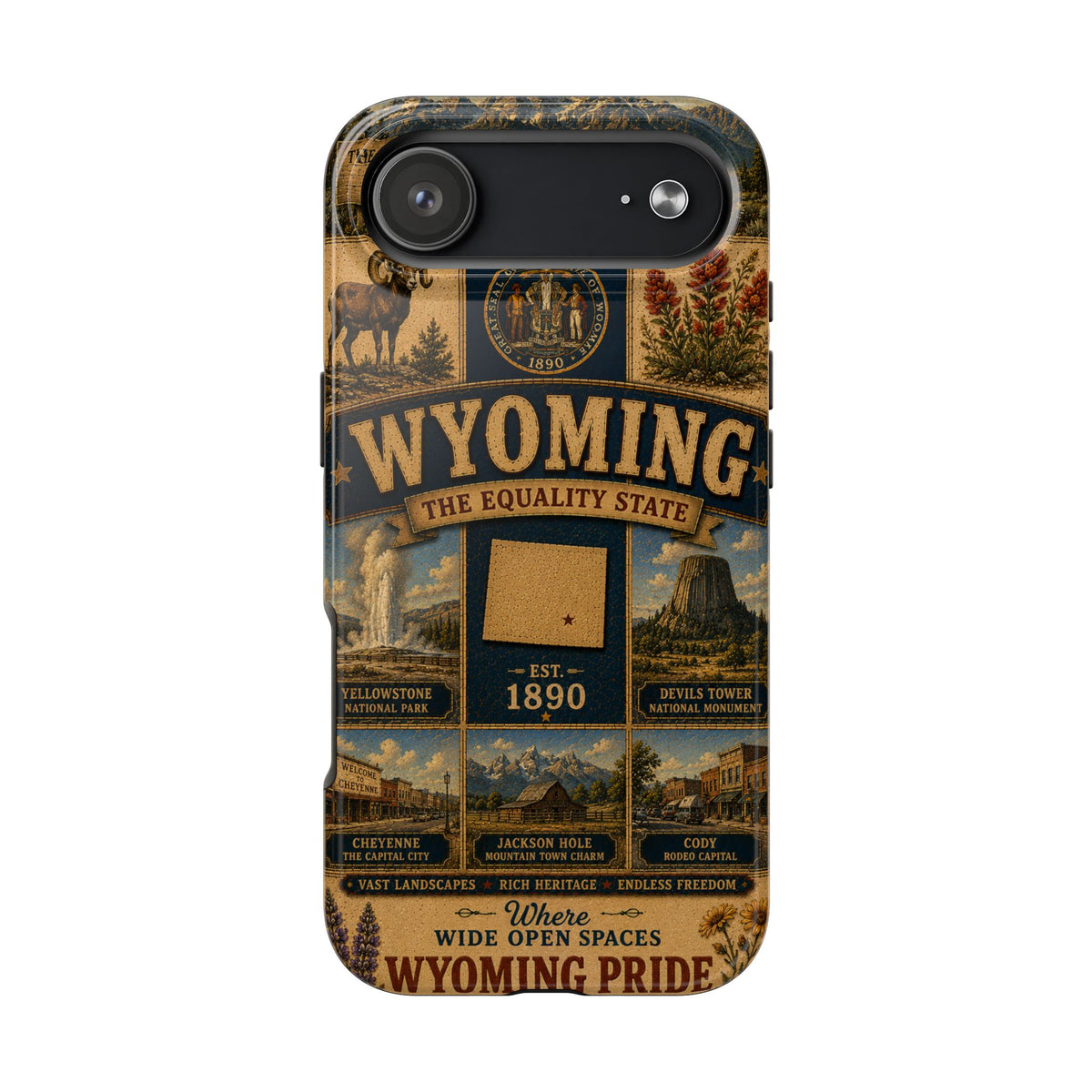 Wyoming Faux Patchwork Phone Case The Equality State Vintage Travel Poster Retro State Pride Cover Est 1890